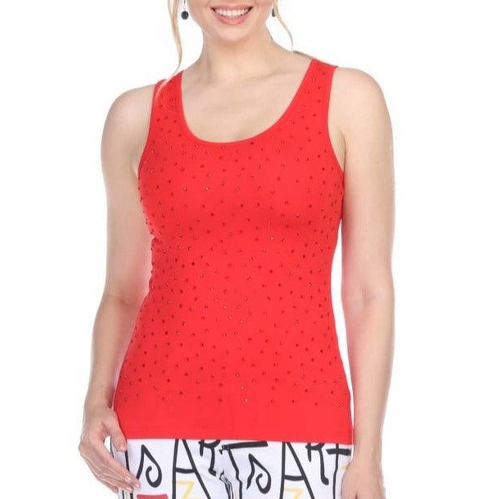 AZI Jeans Women's Red Tank Top Rhinestone Dressy Size M NWT